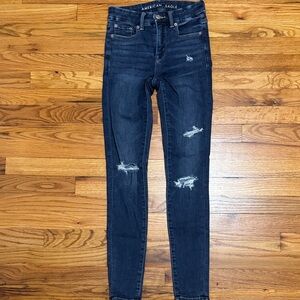 American Eagle Outfitters Dark Blue Ripped Skinny Jeans